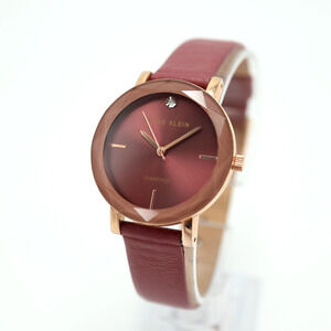 Anne Klein Ladies Watch 32mm Wine Red Rose Gold Tone Leather Strap w New Battery
